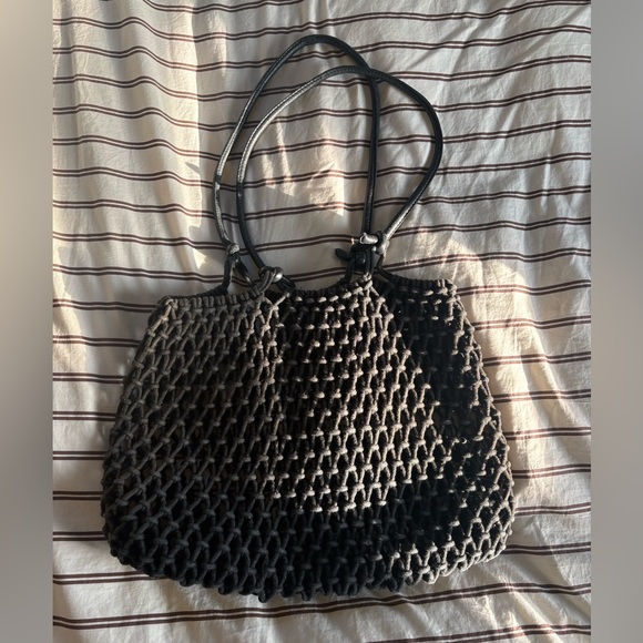 Clare V Sandy Black Woven Net Tote Bag - Picture 2 of 5